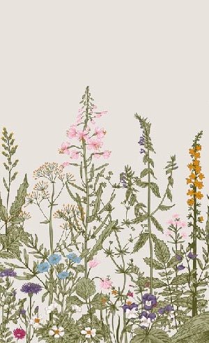 Papel pintado romántico de flores botánicas folclóricas