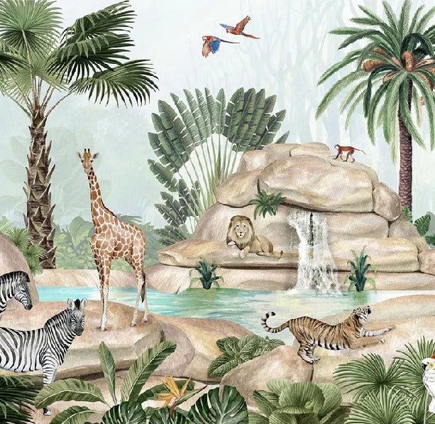 Papel pintado infantil oasis de animales