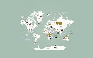 Papel pintado infantil mapamundi francés verde