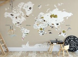 Papier peint Carte du monde en Francais enfant, mural concept, tendance