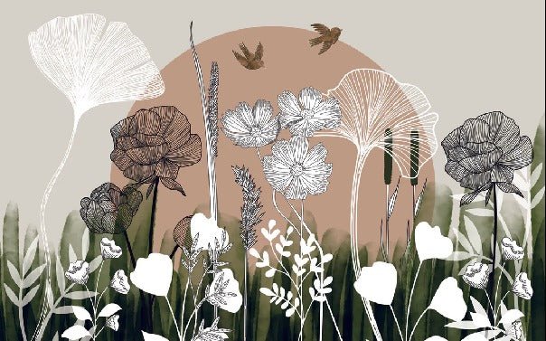 Papel pintado Ilustración floral panorámica