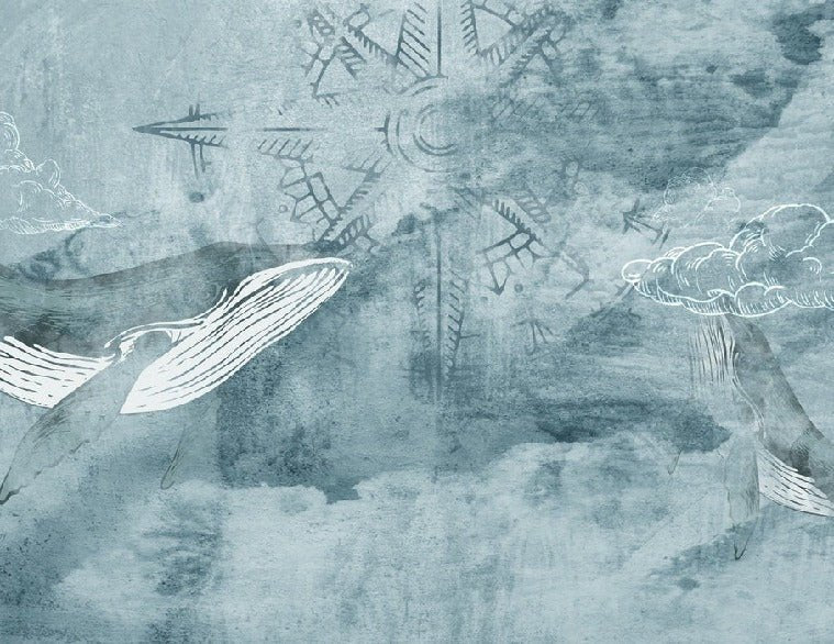 Papel pintado infantil ballena en el mar