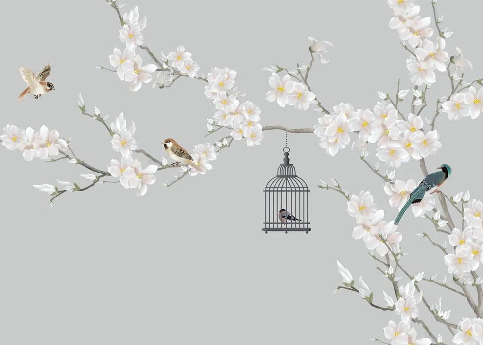 Papier peint salon romantique arbre en floraison, XXL, tendance