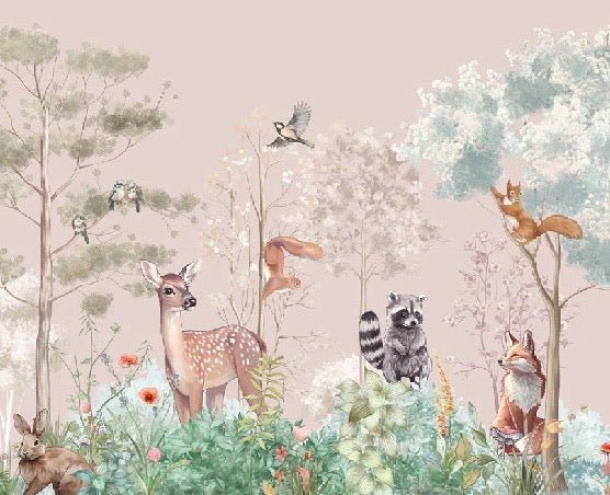 Papel pintado Dormitorio infantil mágico naturaleza rosa