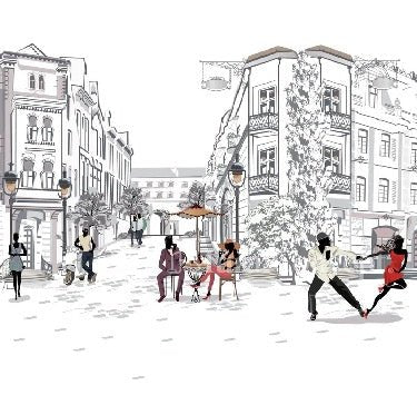 Papier peint panoramique balade parisienne, XXL, tendance