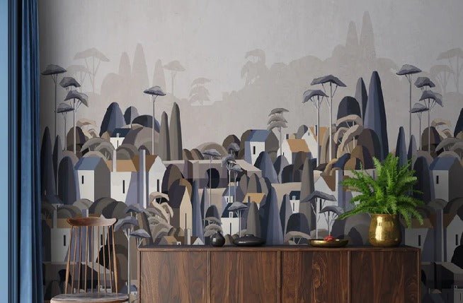 Papier peint village maisons exotiques