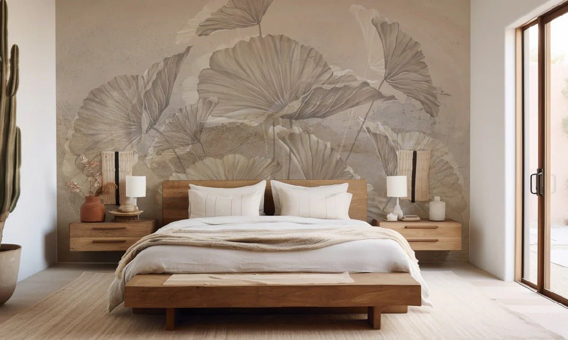 Papier peint panoramique lotus sepia, XXL, tendance