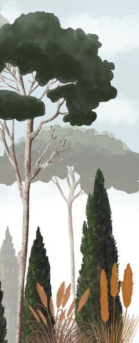 Papier peint sur mesure cyprès pins et herbes de la pampa