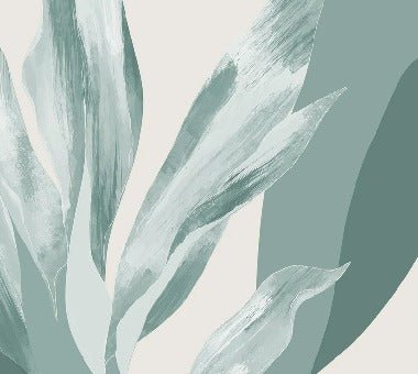 Papel pintado panorámico tela floral verde agua