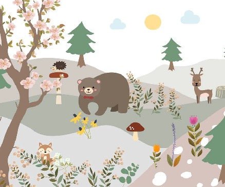 Papel pintado dormitorio infantil oso del bosque