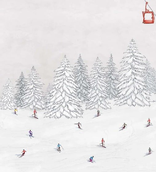 Papier peint télécabine skieurs colorés, XXL, tendance