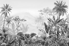 Papel pintado tropical en blanco y negro