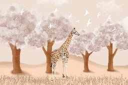 Papier peint chambre enfant Girafe dans la Savane, XXL, tendance