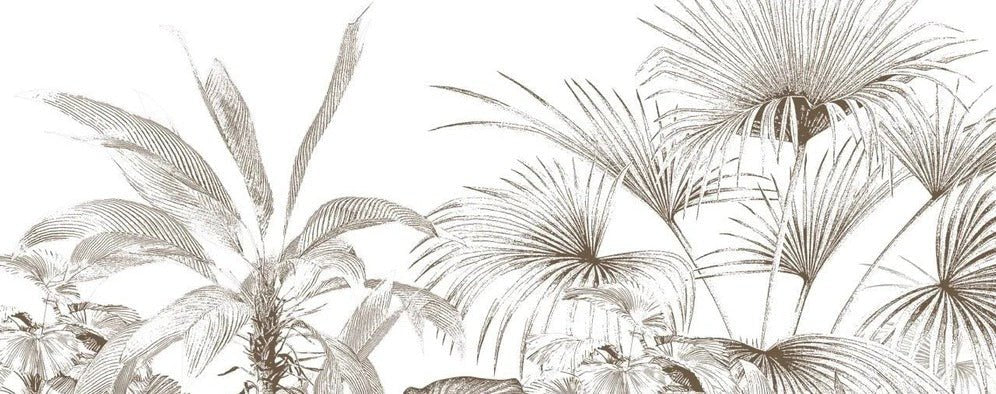 Papier peint tropical gravure monochrome