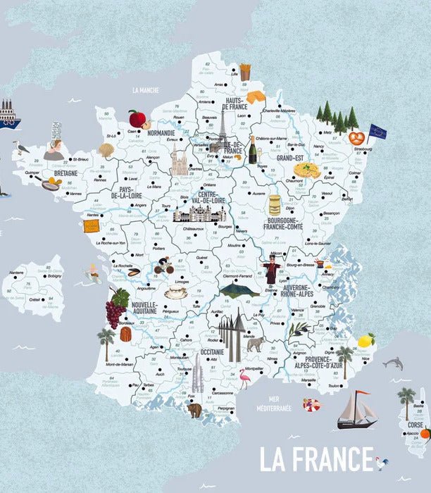 Papel pintado infantil Mapa azul de Francia