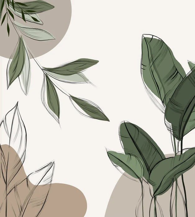 Papel pintado vegetal panorámico gráfico de color topo