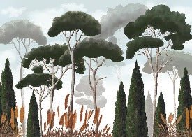 Papier peint sur mesure cyprès pins et herbes de la pampa