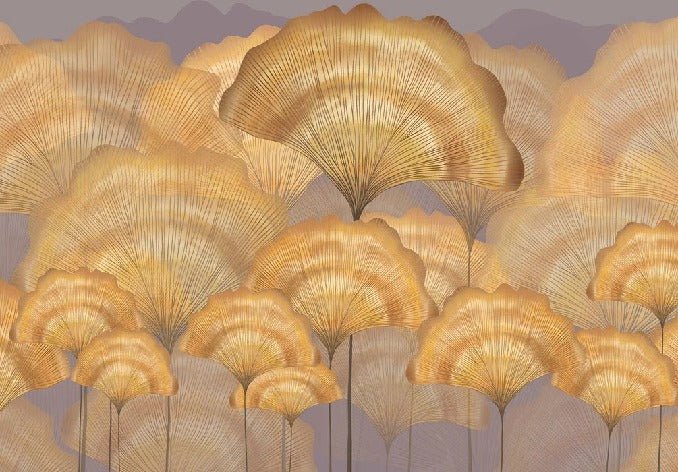 Papel pintado ocre ginkgo contemporáneo para cuartos de baño