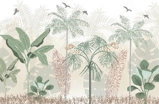 Papel pintado selva panorámica en tonos pastel