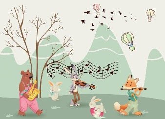 Papel pintado infantil Animales al son de la música