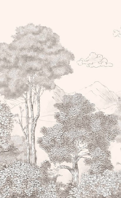 Papel pintado Beige panorámico Bosques y montañas