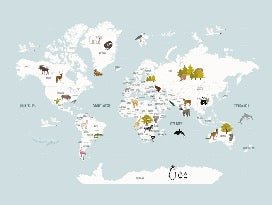 Mapa infantil del mundo en papel pintado azul hielo francés