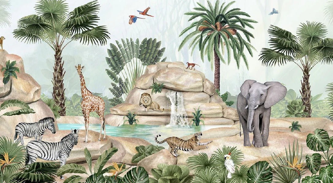 Papel pintado infantil oasis de animales
