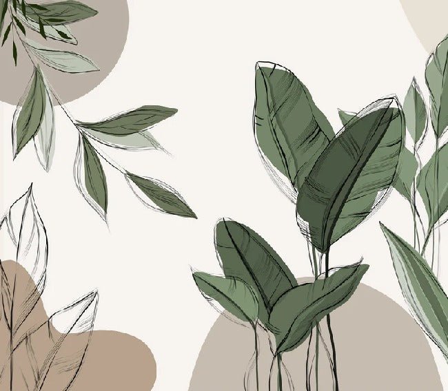 Papel pintado vegetal panorámico gráfico de color topo