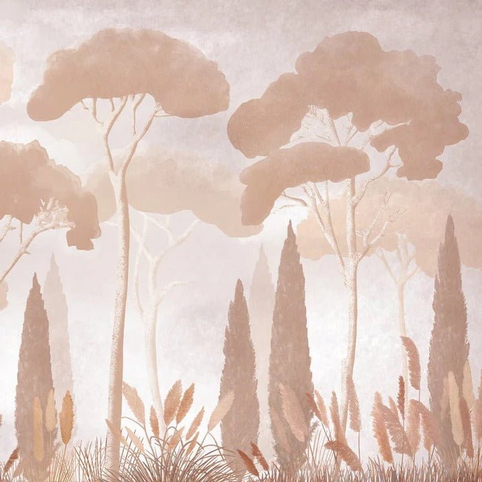 Papel pintado pino ciprés sepia