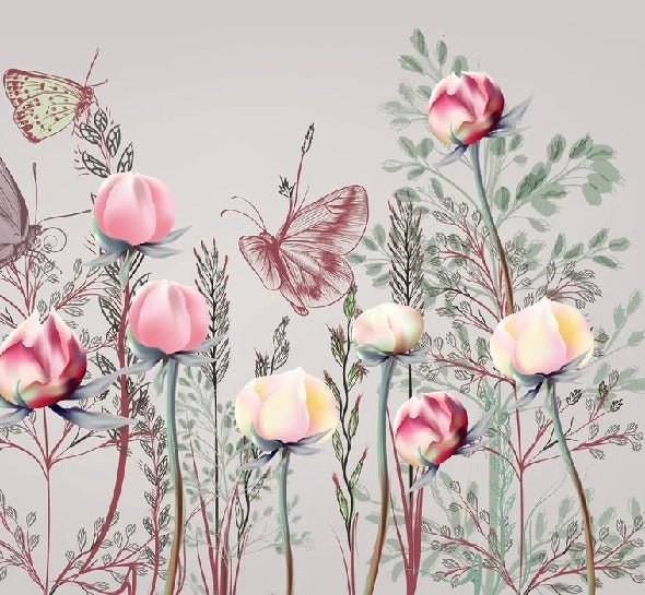 Papel pintado panorámico de flores y tulipanes