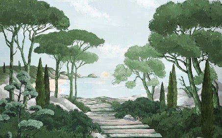 Papier peint balade dans les calanques vert