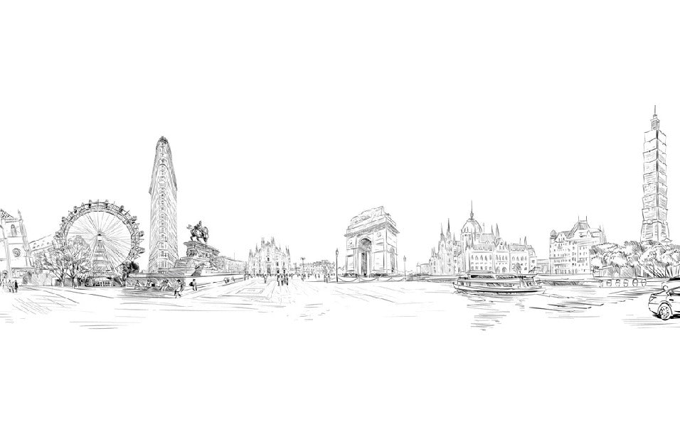 Papier peint noir et blanc monument du monde, XXL, tendance