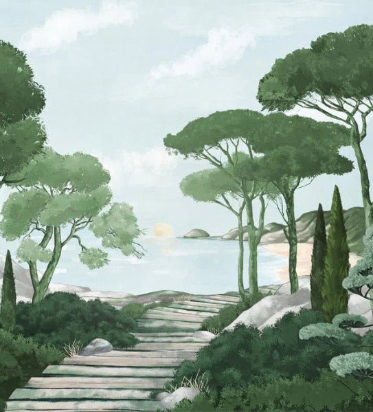 Papier peint balade dans les calanques vert