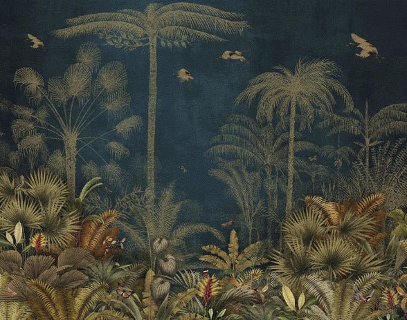 Papel pintado selva azul grabado
