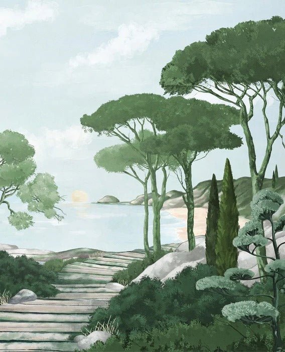 Papier peint balade dans les calanques vert
