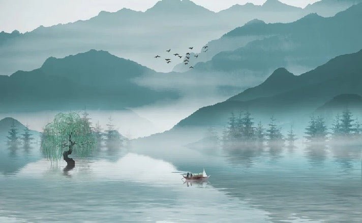 Papel pintado entre montaña y lago