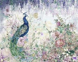 Papier Peint panoramique Peacock bleu paon floral