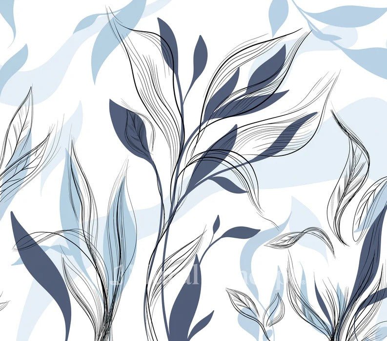 Papel pintado gráfico de flores azules