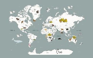 Papel pintado infantil mapamundi francés gris