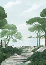 Papier peint balade dans les calanques vert