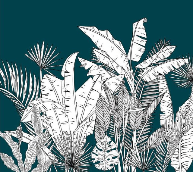 Papel pintado panorámico verde hoja botánica