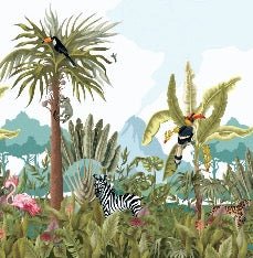 Papel pintado infantil panorámico de la selva