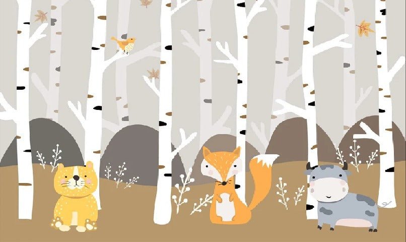 Papel pintado habitación de bebé animales en el bosque