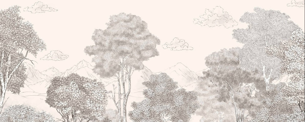 Papel pintado Beige panorámico Bosques y montañas