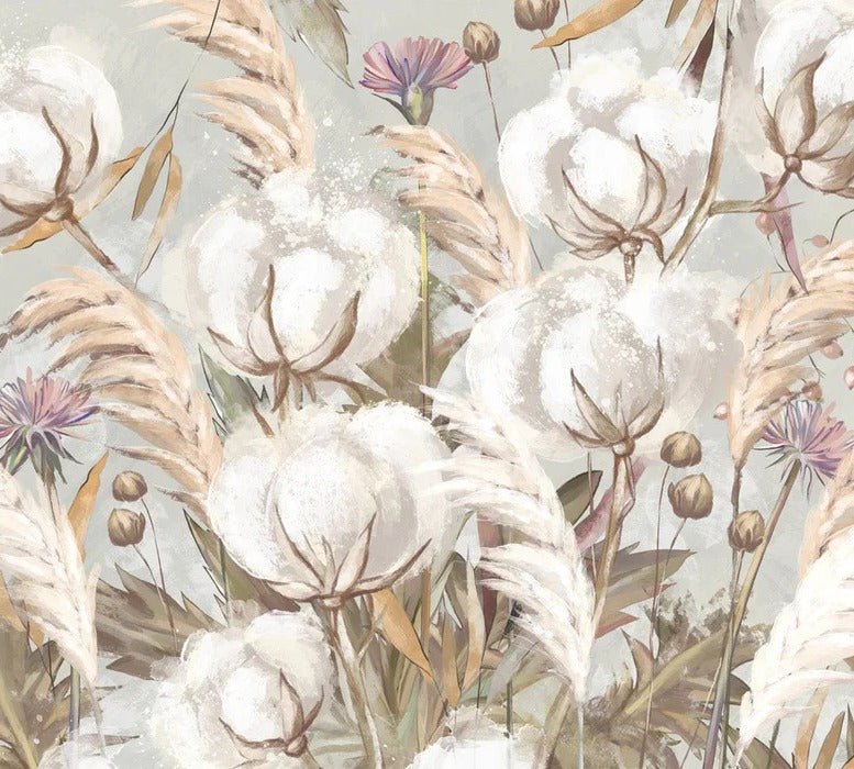 Papel pintado panorámico de flores de algodón