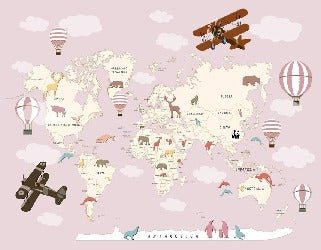Papier peint Carte du monde Avion fille, XXL, tendance
