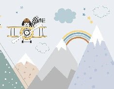 Papel pintado infantil azul de montaña escandinavo