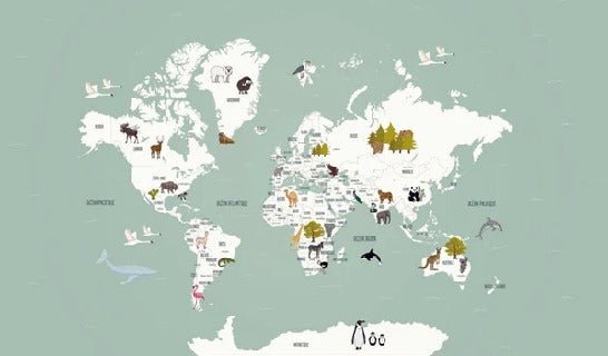 Papier peint Carte du monde en Francais enfant vert, XXL, tendance