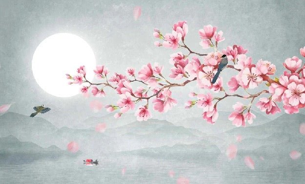 Papier peint tendance floral cerisier poétique, XXL, tendance