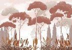 Papel pintado terracota de ciprés, pino y hierba de la pampa